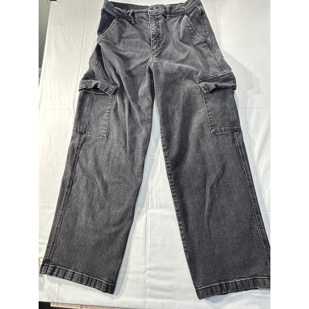 Jessica Simpson Womens High Rise Wide Leg Cargo Jeans Black Size 10